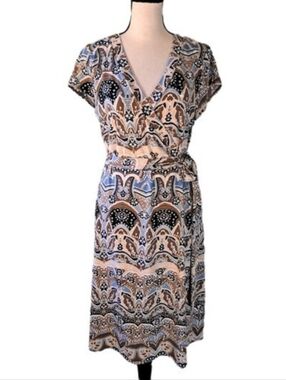 Vintage 90s Axcess a Liz Claiborne Co Boho Whimsy Silky Faux Wrap Dress Size L